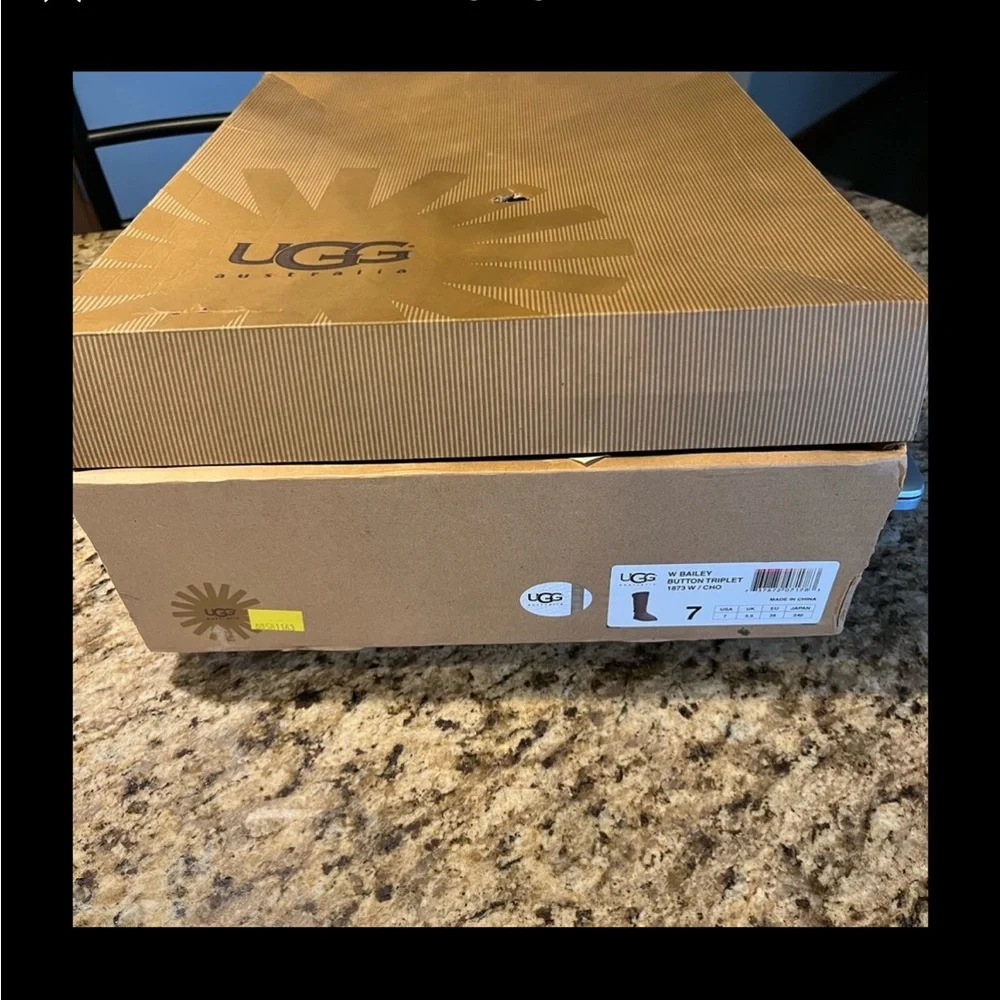 UGG Brown Ankle Boots with Button Detail - Picture 6 of 6